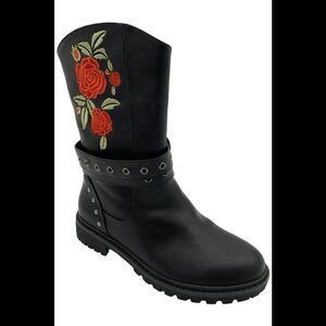 Masseys Women's Haven Slip-On Leather Boots Black/Floral - Medium